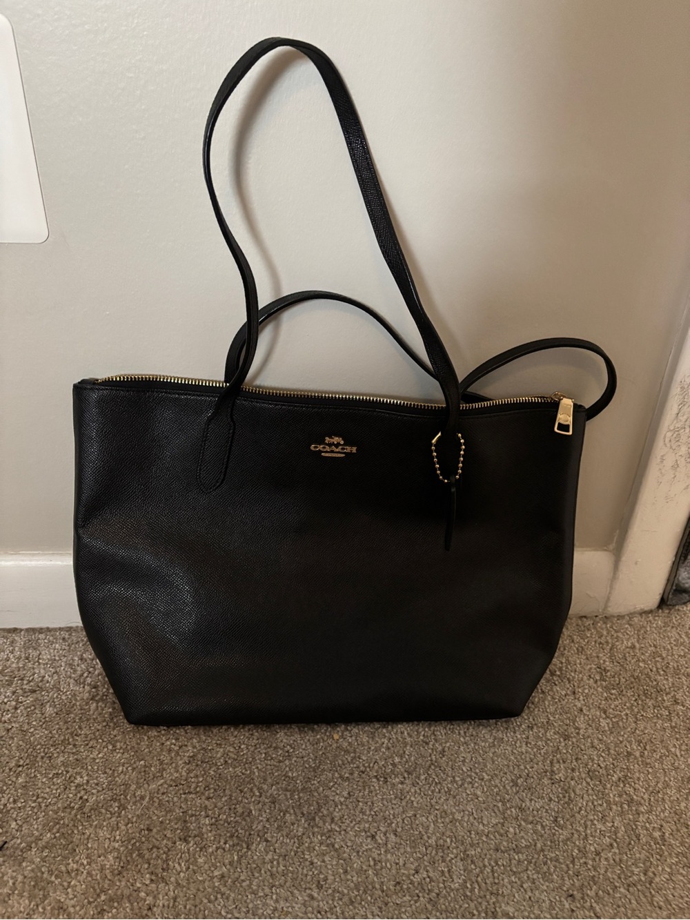 Coach Black Leather Tote with Gold Hardware
